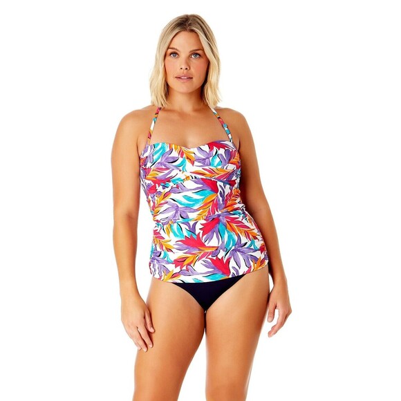 Anne Cole Women's Dance Floor Palm Twist Front Bandeaukini Swim Top Multicolor L - Picture 4 of 9